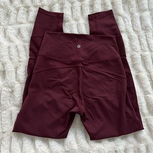 Maroon colored Lululemon leggings